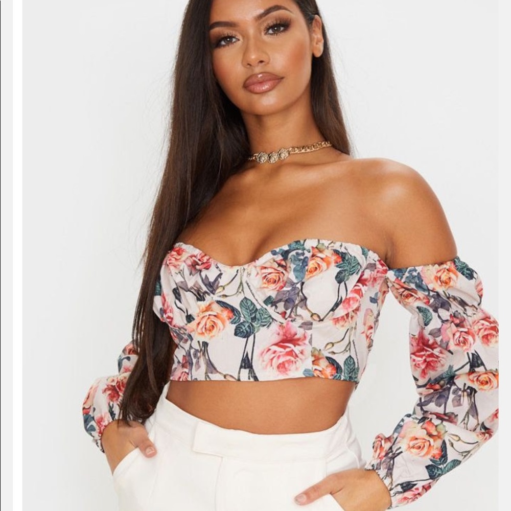 PLT Nude floral print crop top!
